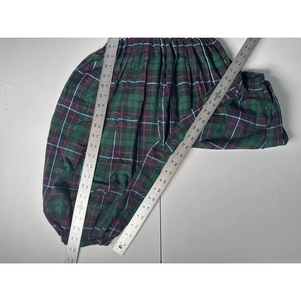 Vintage Carriage Boutiques Green Plaid Bubble Romper Pants Collar size 2T